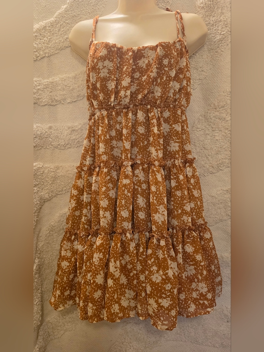Tiered Floral Sundress in Rust and White